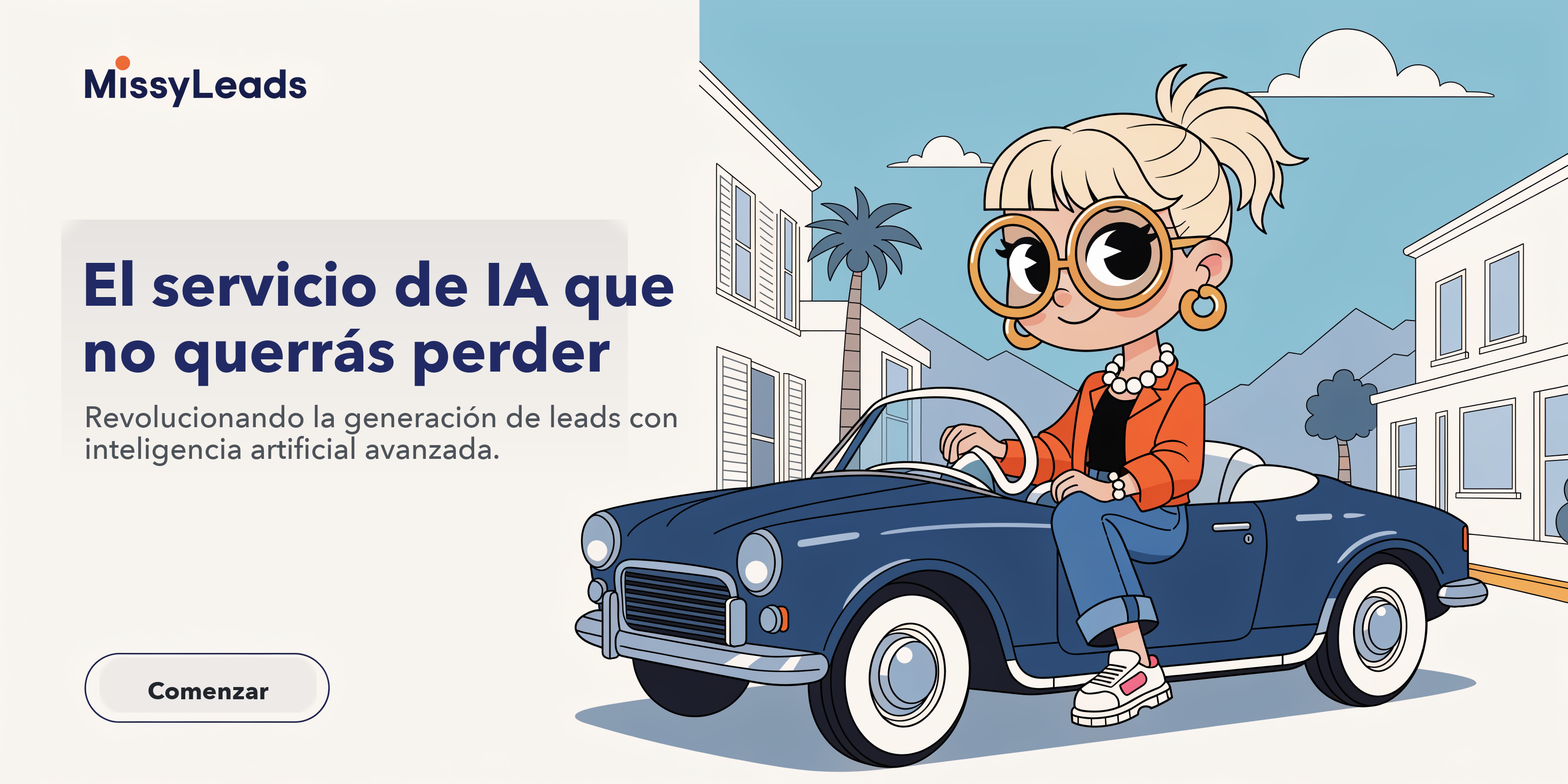 Arte del inicio de MissyLeads en escritorio