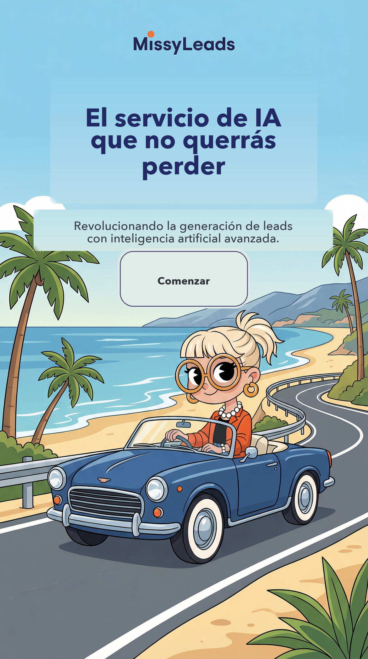 Arte del inicio de MissyLeads en móvil